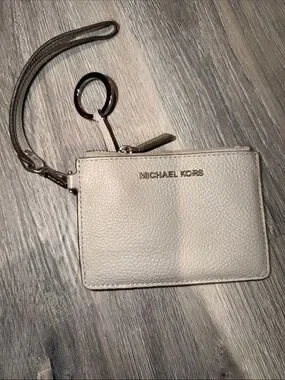 Michael Kors | Bags | Michael Kors Cream Pebbled Leather Wristlet Card ...